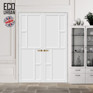 Image: Cairo 6 Panel Solid Wood Internal Door Pair UK Made DD6419 - Eco-Urban® Cloud White Premium Primed