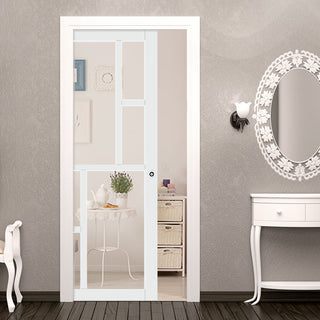 Image: Bespoke Handmade Eco-Urban® Cairo 6 Pane Single Evokit Pocket Door DD6419G Clear Glass - Colour Options