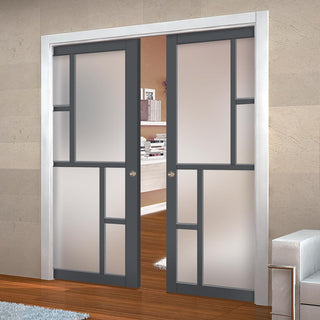 Image: Bespoke Handmade Eco-Urban® Cairo 6 Pane Double Evokit Pocket Door DD6419SG Frosted Glass - Colour Options