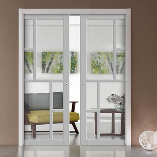 Image: Bespoke Handmade Eco-Urban® Cairo 6 Pane Double Evokit Pocket Door DD6419G Clear Glass - Colour Options