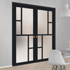 Eco-Urban Cairo 6 Pane Solid Wood Internal Door Pair UK Made DD6419SG Frosted Glass - Eco-Urban® Shadow Black Premium Primed