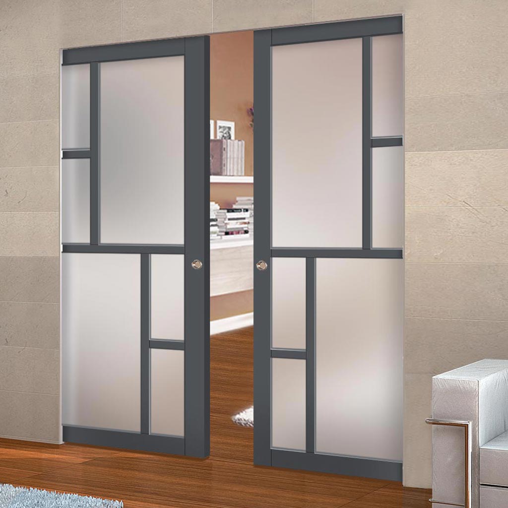 Handmade Eco-Urban Cairo 6 Pane Double Absolute Evokit Pocket Door DD6419SG Frosted Glass - Colour & Size Options