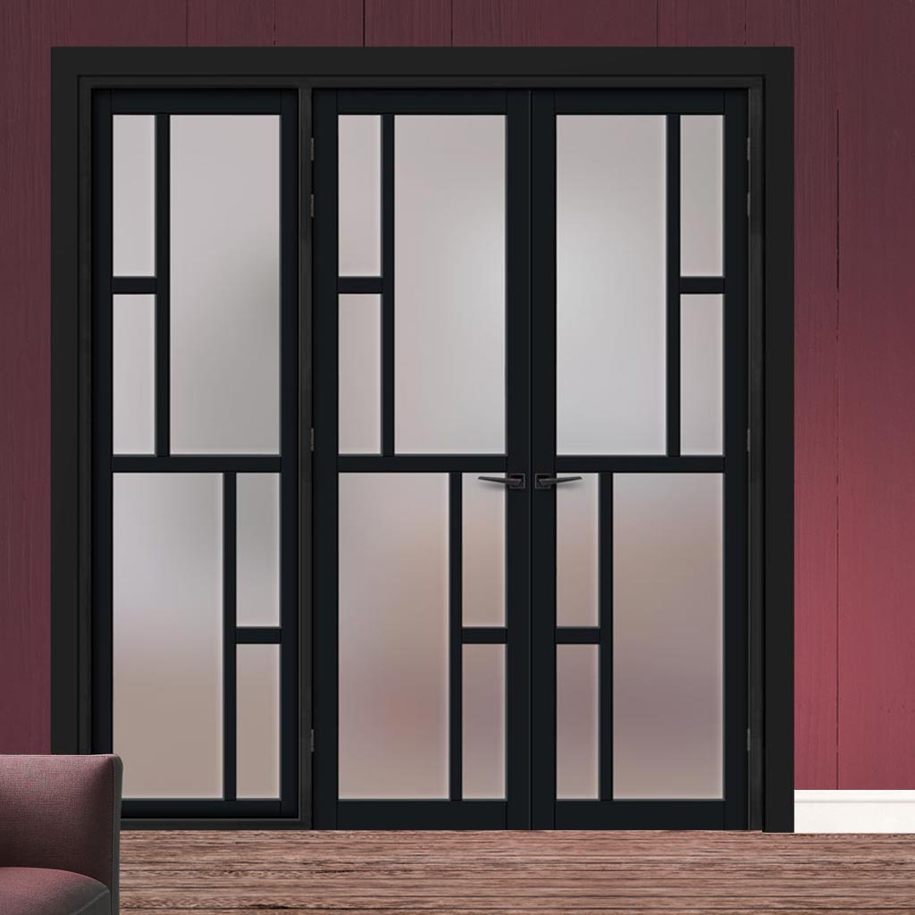 Urban Ultimate® Room Divider Cairo 6 Pane Door Pair DD6419F - Frosted Glass with Matching Side - Colour & Size Options