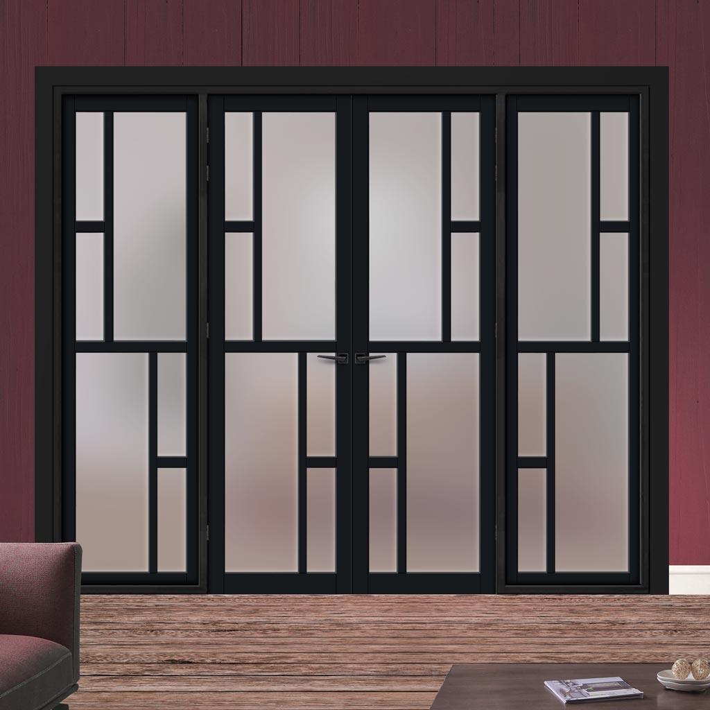 Urban Ultimate® Room Divider Cairo 6 Pane Door Pair DD6419F - Frosted Glass with Full Glass Sides - Colour & Size Options