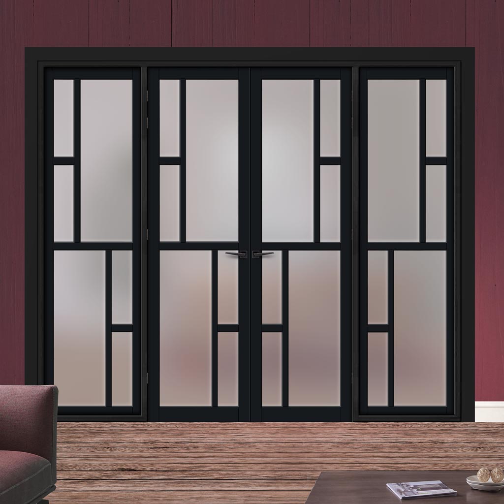 Urban Ultimate® Room Divider Cairo 6 Pane Door Pair DD6419F - Frosted Glass with Matching Sides - Colour & Size Options