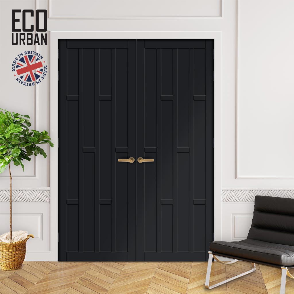 Caledonia 10 Panel Solid Wood Internal Door Pair UK Made DD6433 - Eco-Urban® Shadow Black Premium Primed