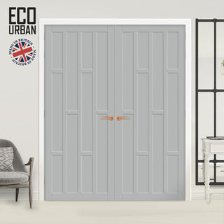 Image: Caledonia 10 Panel Solid Wood Internal Door Pair UK Made DD6433 - Eco-Urban® Mist Grey Premium Primed