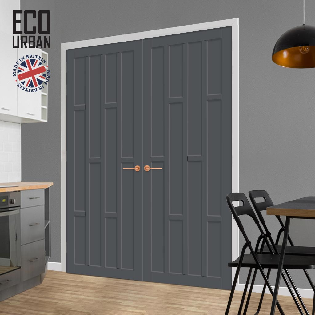 Caledonia 10 Panel Solid Wood Internal Door Pair UK Made DD6433 - Eco-Urban® Stormy Grey Premium Primed