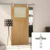 Saturn Tubular Stainless Steel Sliding Track & Cambridge Period Oak Door - Frosted Glass - Unfinished