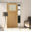 Saturn Tubular Stainless Steel Sliding Track & Cambridge Period Oak Door - Frosted Glass - Unfinished