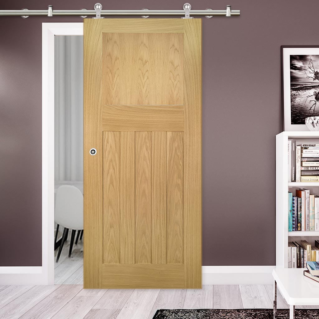 Sirius Tubular Stainless Steel Sliding Track & Cambridge Period Oak Door - Unfinished