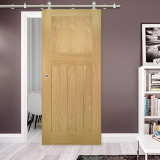 Image: Sirius Tubular Stainless Steel Sliding Track & Cambridge Period Oak Door - Unfinished