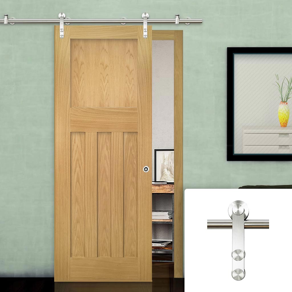 Saturn Tubular Stainless Steel Sliding Track & Cambridge Period Oak Door - Unfinished