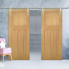 Saturn Tubular Stainless Steel Sliding Track & Cambridge Period Oak Double Door - Unfinished