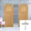 Saturn Tubular Stainless Steel Sliding Track & Cambridge Period Oak Double Door - Unfinished