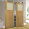 Sirius Tubular Stainless Steel Sliding Track & Cambridge Period Oak Double Door - Frosted Glass - Unfinished