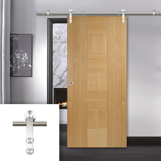 Image: Saturn Tubular Stainless Steel Sliding Track & Catalonia Flush Oak Door - Prefinished