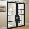 Sirius Tubular Stainless Steel Sliding Track & Chelsea 4 Pane Black Primed Double Door - Clear Glass
