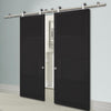 Sirius Tubular Stainless Steel Sliding Track & Chelsea 4 Panel Black Painted Double Door - Prefinished