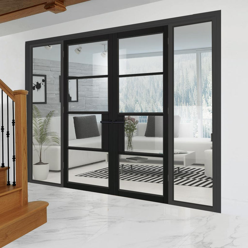 BlackRoom Divider - Chelsea 4 Pane Clear Glass Prefinished Door Pair with Full Glass Sides