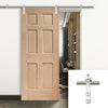 Saturn Tubular Stainless Steel Sliding Track & Colonial Oak 6 Panel Door - No Raised Mouldings