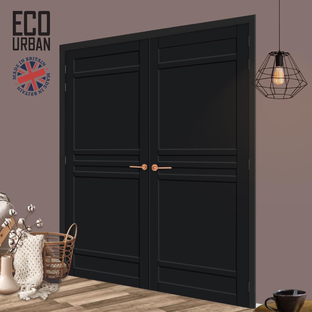 Colorado 6 Panel Solid Wood Internal Door Pair UK Made DD6436 - Eco-Urban® Shadow Black Premium Primed