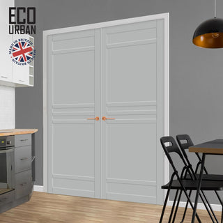 Image: Colorado 6 Panel Solid Wood Internal Door Pair UK Made DD6436 - Eco-Urban® Mist Grey Premium Primed