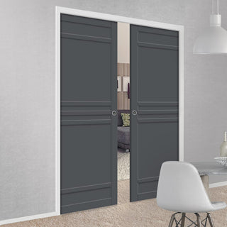 Image: Bespoke Handmade Eco-Urban® Colorado 6 Panel Double Evokit Pocket Door DD6436 - Colour Options