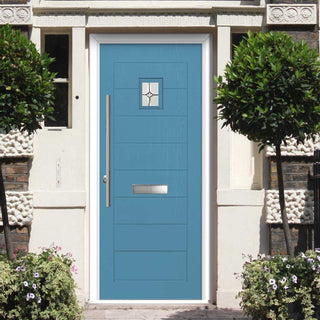 Image: Aruba 1 Urban Style Composite Front Door Set with Mirage Glass - Shown in Pastel Blue