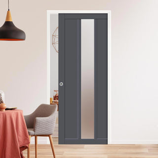 Image: Handmade Eco-Urban® Cornwall 1 Pane 2 Panel Single Evokit Pocket Door DD6404SG Frosted Glass - Colour & Size Options