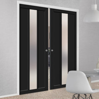 Image: Bespoke Handmade Eco-Urban® Cornwall 1 Pane 2 Panel Double Evokit Pocket Door DD6404SG Frosted Glass - Colour Options