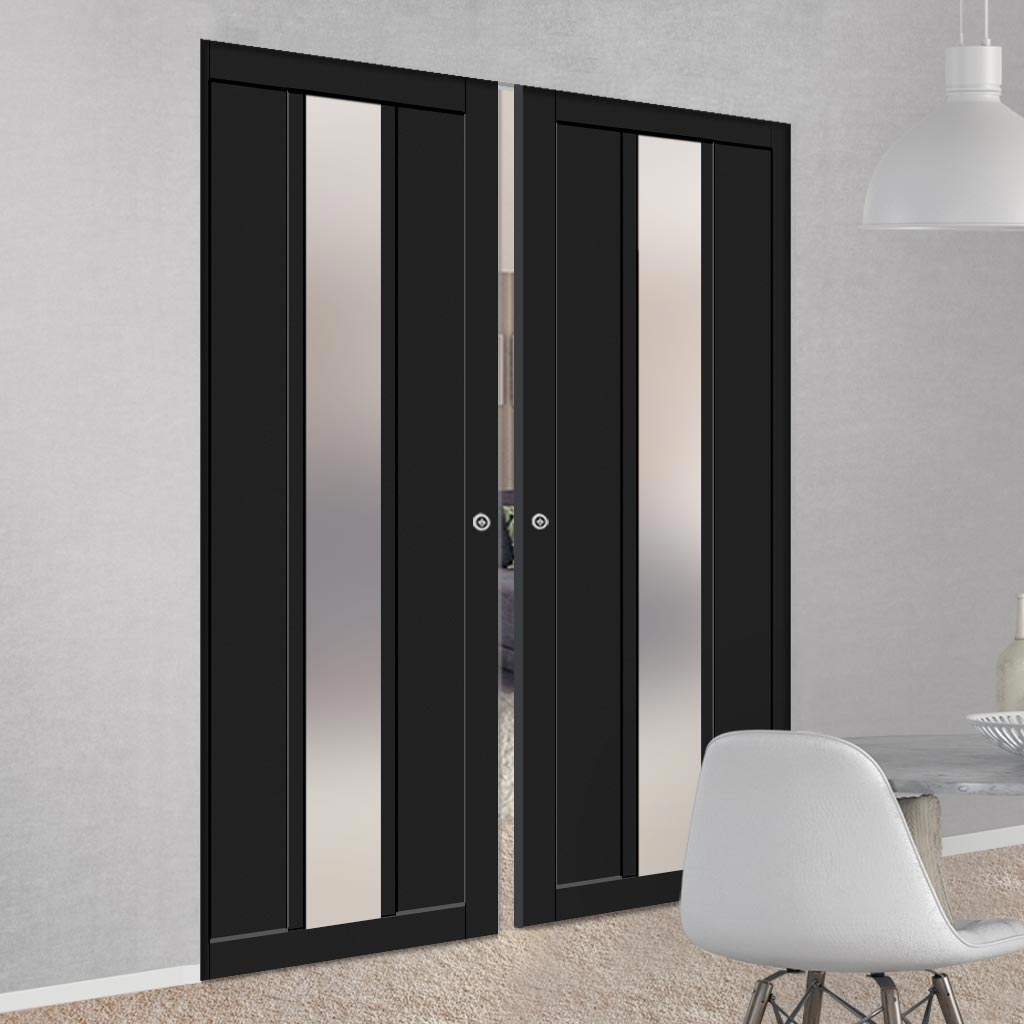 Handmade Eco-Urban® Cornwall 1 Pane 2 Panel Double Absolute Evokit Pocket Door DD6404SG Frosted Glass - Colour & Size Options