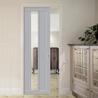 Image: Handmade Eco-Urban® Cornwall 1 Pane 2 Panel Single Evokit Pocket Door DD6404G Clear Glass - Colour & Size Options