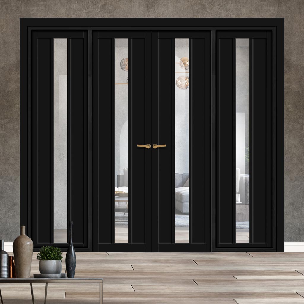 Urban Ultimate® Room Divider Cornwall 1 Pane 2 Panel Door Pair DD6404C with Matching Sides - Clear Glass - Colour & Height Options