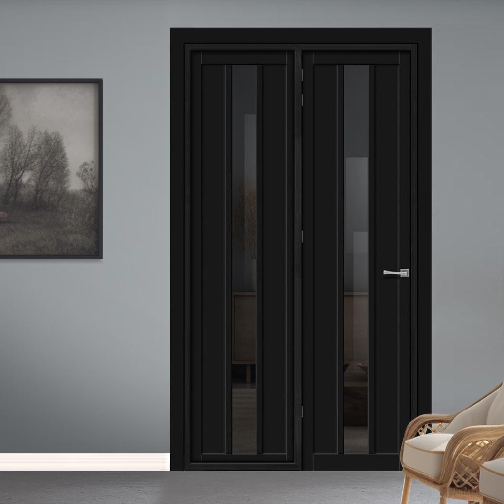 Urban Ultimate® Room Divider Cornwall 1 Pane 2 Panel Door DD6404T - Tinted Glass with Full Glass Side - Colour & Size Options