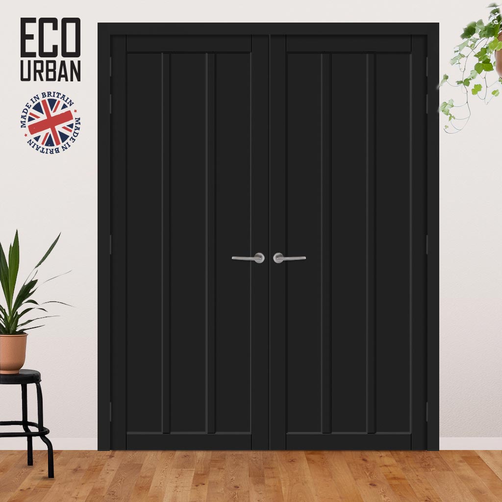 Cornwall 3 Panel Solid Wood Internal Door Pair UK Made DD6404 - Eco-Urban® Shadow Black Premium Primed