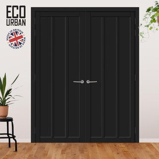 Image: Cornwall 3 Panel Solid Wood Internal Door Pair UK Made DD6404 - Eco-Urban® Shadow Black Premium Primed