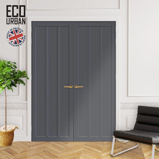 Image: Cornwall 3 Panel Solid Wood Internal Door Pair UK Made DD6404 - Eco-Urban® Stormy Grey Premium Primed