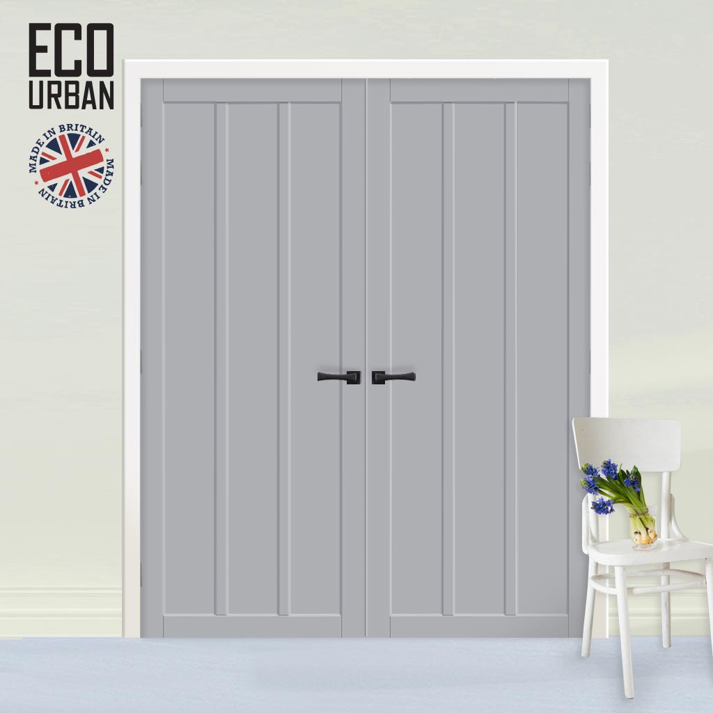 Handmade Eco-Urban Cornwall 3 Panel Door Pair DD6404 - Light Grey Premium Primed