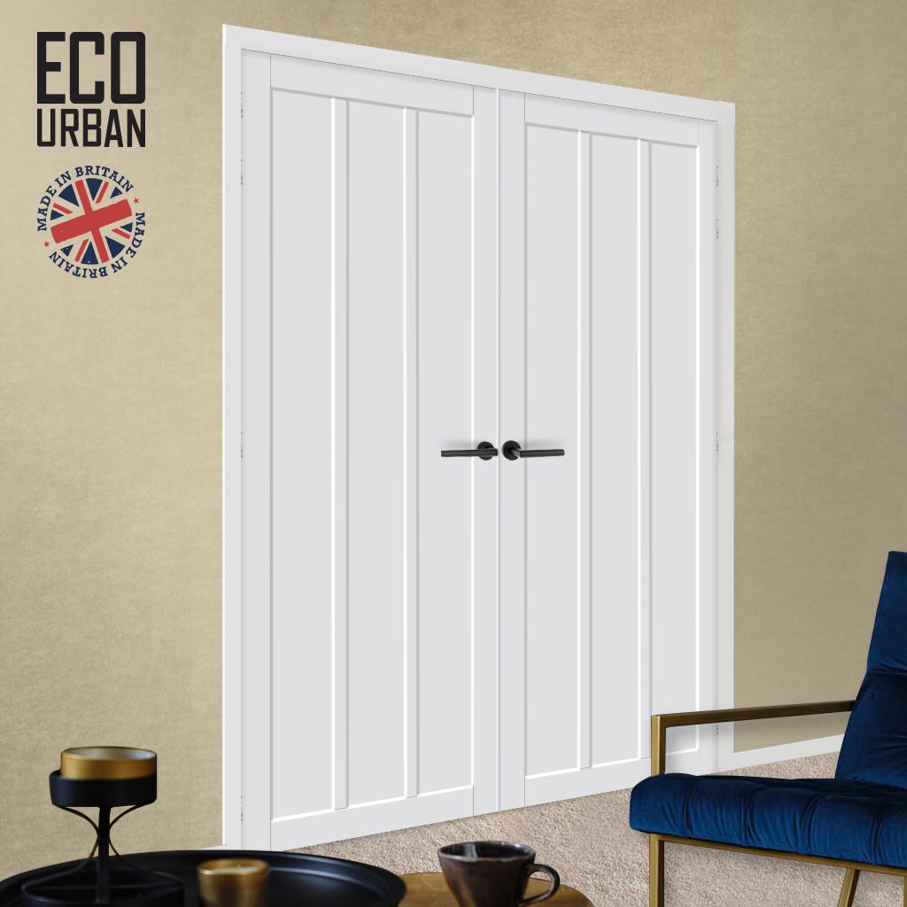 Handmade Eco-Urban Cornwall 3 Panel Door Pair DD6404 - White Premium Primed