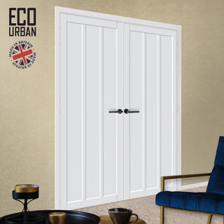 Image: Cornwall 3 Panel Solid Wood Internal Door Pair UK Made DD6404 - Eco-Urban® Cloud White Premium Primed