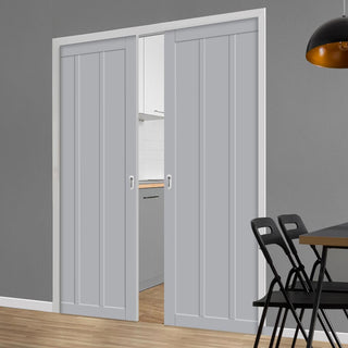 Image: Bespoke Handmade Eco-Urban® Cornwall 3 Panel Double Evokit Pocket Door DD6404 - Colour Options