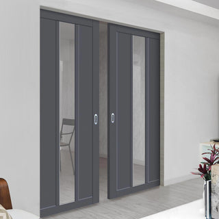 Image: Handmade Eco-Urban® Cornwall 1 Pane 2 Panel Double Absolute Evokit Pocket Door DD6404G Clear Glass - Colour & Size Options