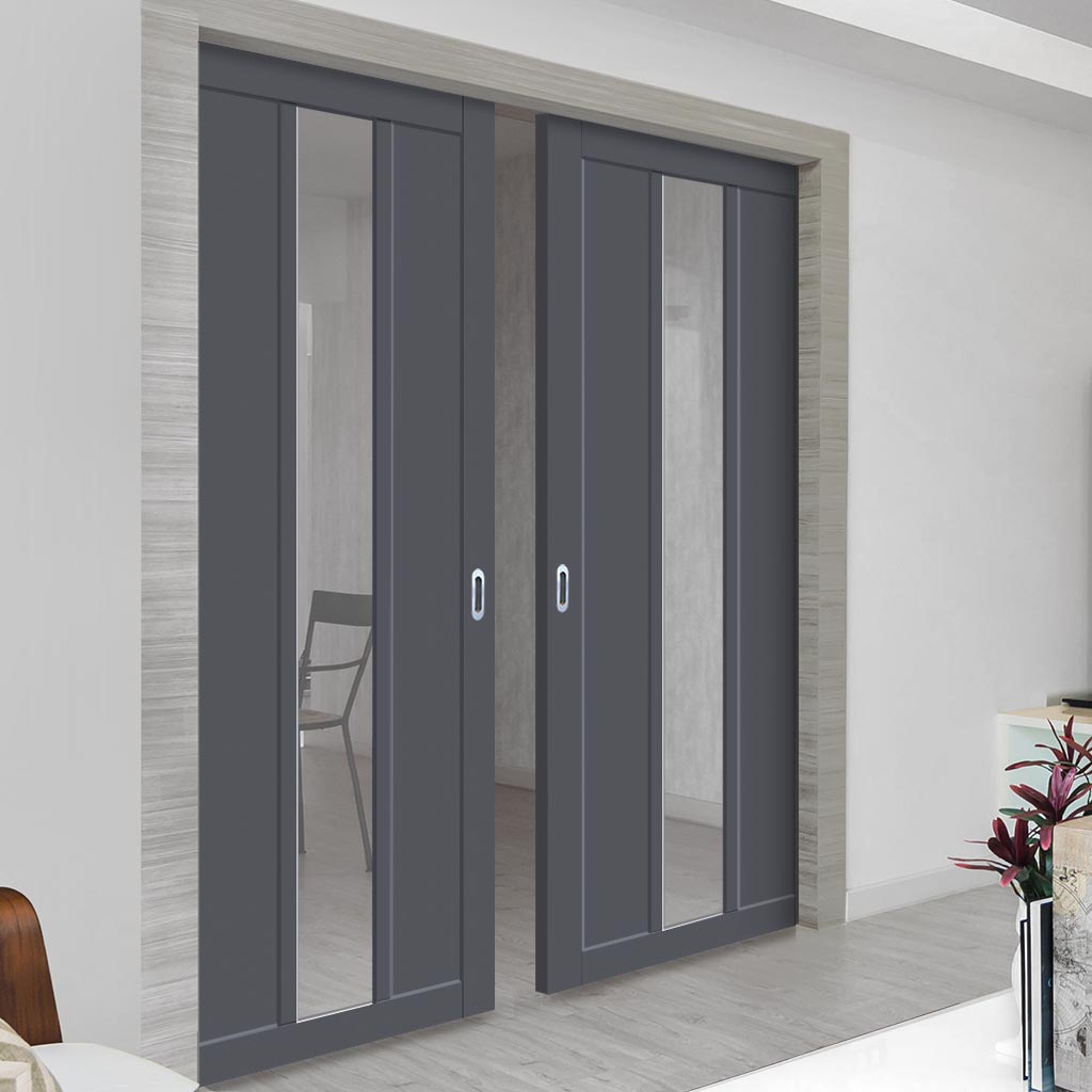 Handmade Eco-Urban Cornwall 1 Pane 2 Panel Double Evokit Pocket Door DD6404G Clear Glass - Colour & Size Options