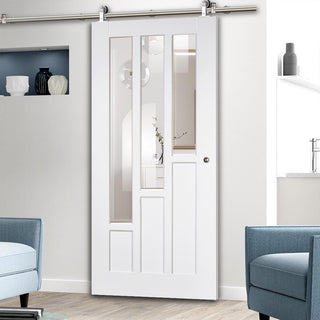 Image: Sirius Tubular Stainless Steel Sliding Track & Coventry Door - Clear Glass - Primed