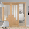 OakRoom Divider - Coventry Contemporary Clear Glass Prefinished Door Pair with Full Glass Side