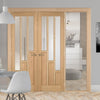 ThruEasi Oak Room Divider - Coventry Contemporary Clear Glass Prefinished Door Pair with Full Glass Side