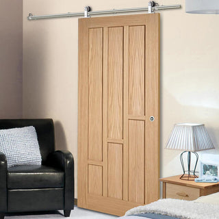 Image: Sirius Tubular Stainless Steel Sliding Track & Coventry Contemporary Oak Panel Door - Unfinished
