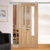 Saturn Tubular Stainless Steel Sliding Track & Coventry Contemporary Oak Door - Clear Glass - Unfinished