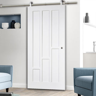 Image: Sirius Tubular Stainless Steel Sliding Track & Coventry Panel Door - Primed